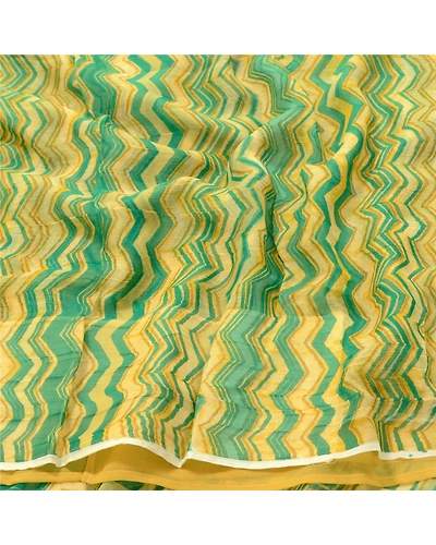 Sanskriti Vintage Green Sarees Blend Georgette Printed Sari 5Yd Craft Fabric, PRG-10162-Green-Printed Floral Design-Blend Georgette-6