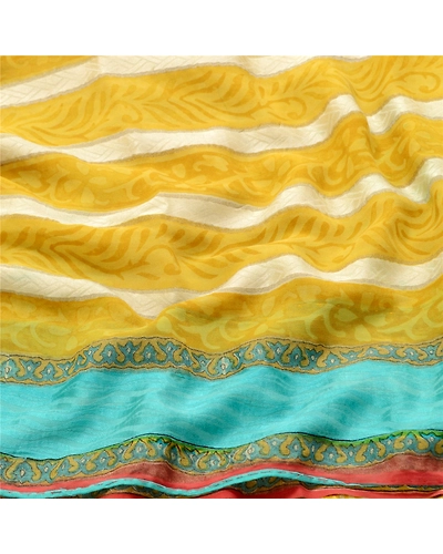 Sanskriti Vintage Mustard Green Sarees Pure Georgette Silk Printed Sari Fabric, PRG-10163-Mulstard Green-Printed Floral Design-Pure Georgette Silk-6