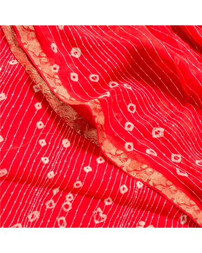 Sanskriti Vintage Red Sarees Poly Georgette Bandhani Work Sari 5Yd Craft Fabric, PRG-10167-Red-Printed Floral Design-Poly Georgette-1