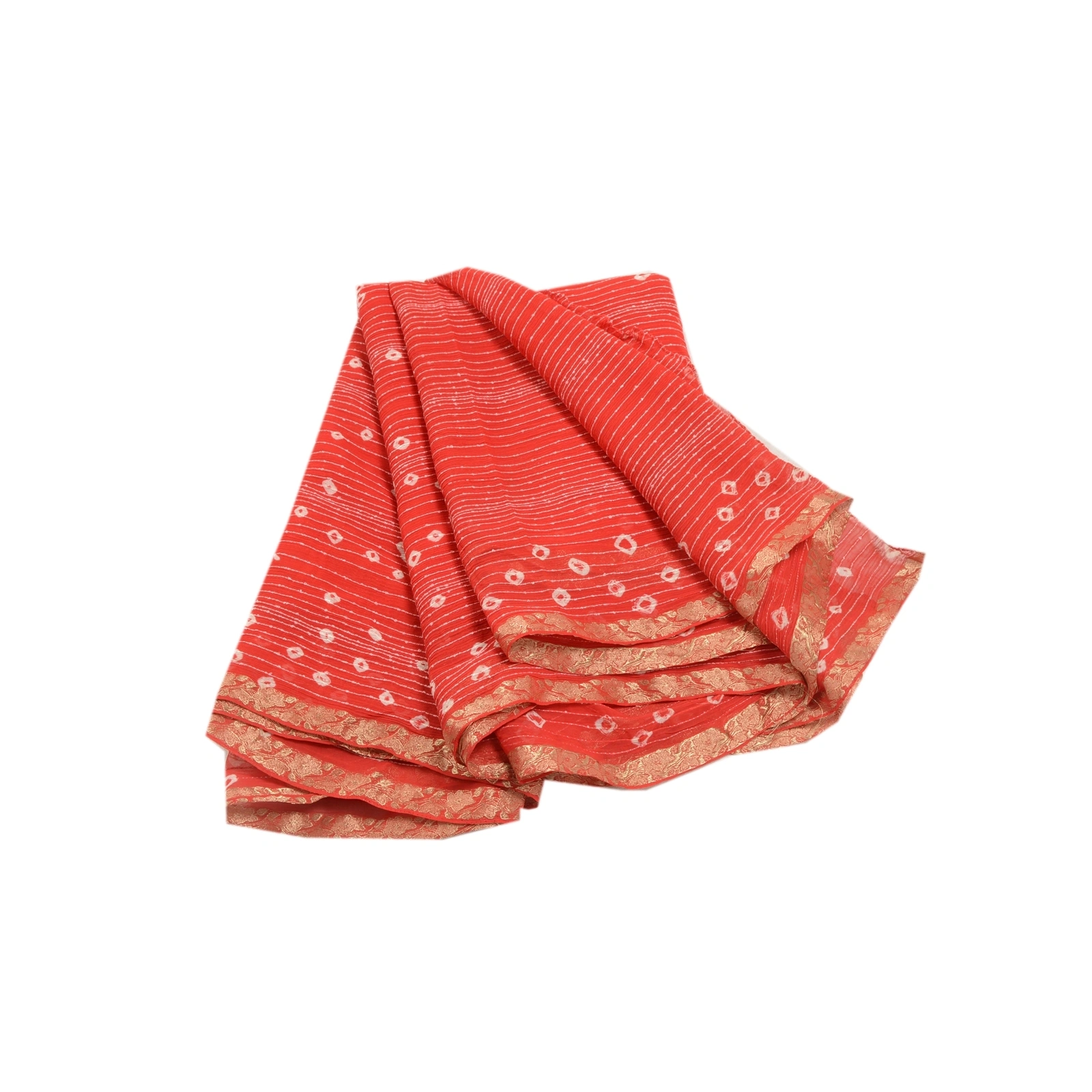 Sanskriti Vintage Red Sarees Poly Georgette Bandhani Work Sari 5Yd Craft Fabric, PRG-10167-Red-Printed Floral Design-Poly Georgette-2