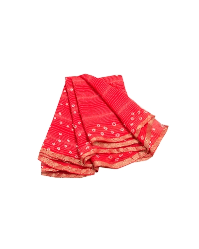 Sanskriti Vintage Red Sarees Poly Georgette Bandhani Work Sari 5Yd Craft Fabric, PRG-10167-Red-Printed Floral Design-Poly Georgette-2