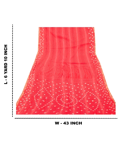 Sanskriti Vintage Red Sarees Poly Georgette Bandhani Work Sari 5Yd Craft Fabric, PRG-10167-Red-Printed Floral Design-Poly Georgette-3