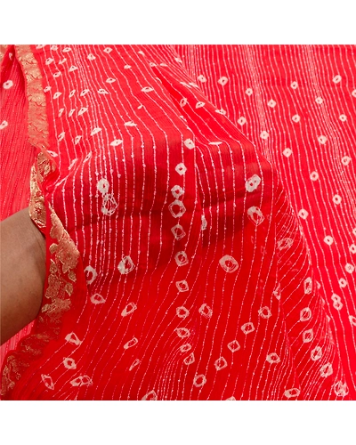 Sanskriti Vintage Red Sarees Poly Georgette Bandhani Work Sari 5Yd Craft Fabric, PRG-10167-Red-Printed Floral Design-Poly Georgette-4