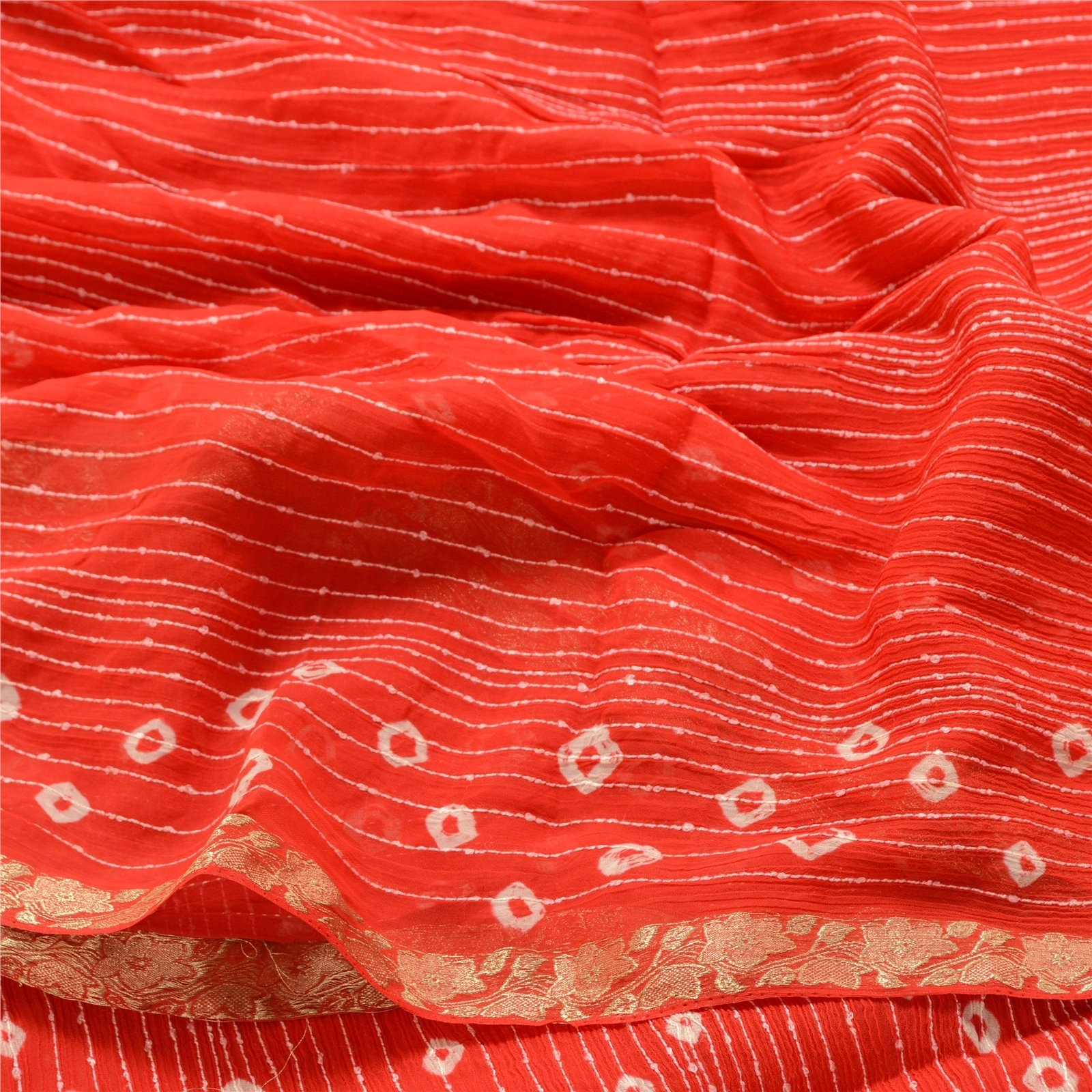 Sanskriti Vintage Red Sarees Poly Georgette Bandhani Work Sari 5Yd Craft Fabric, PRG-10167-Red-Printed Floral Design-Poly Georgette-6