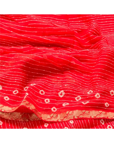 Sanskriti Vintage Red Sarees Poly Georgette Bandhani Work Sari 5Yd Craft Fabric, PRG-10167-Red-Printed Floral Design-Poly Georgette-6