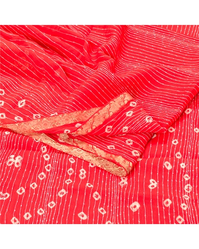 Sanskriti Vintage Red Sarees Poly Georgette Bandhani Work Sari 5Yd Craft Fabric, PRG-10167-Red-Printed Floral Design-Poly Georgette-7