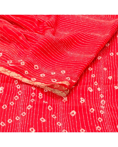 Sanskriti Vintage Red Sarees Poly Georgette Bandhani Work Sari 5Yd Craft Fabric, PRG-10167-Red-Printed Floral Design-Poly Georgette-9