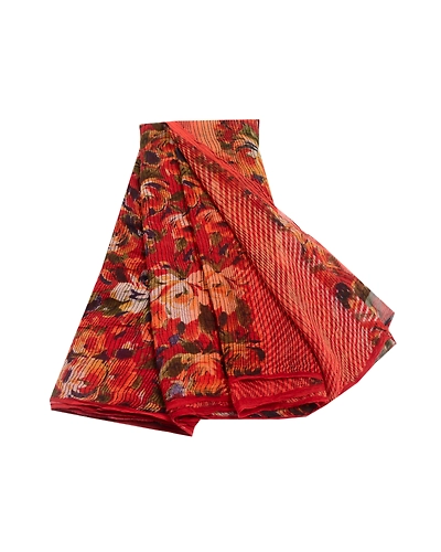 Sanskriti Vintage Red Printed Sarees Pure Chiffon Silk Sari 5Yd Craft Fabric, PRG-10193-Red-Printed Floral Design-Pure Chiffon Silk-2