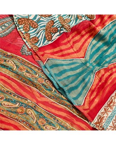 Sanskriti Vintage Red Sarees Pure Georgette Silk Printed Woven Sari Craft Fabric, PRG-10203-Red-Printed Floral Design-Pure Georgette Silk-1