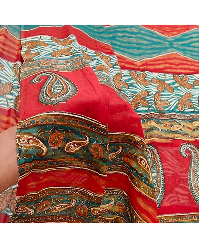 Sanskriti Vintage Red Sarees Pure Georgette Silk Printed Woven Sari Craft Fabric, PRG-10203-Red-Printed Floral Design-Pure Georgette Silk-4