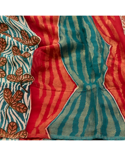 Sanskriti Vintage Red Sarees Pure Georgette Silk Printed Woven Sari Craft Fabric, PRG-10203-Red-Printed Floral Design-Pure Georgette Silk-6