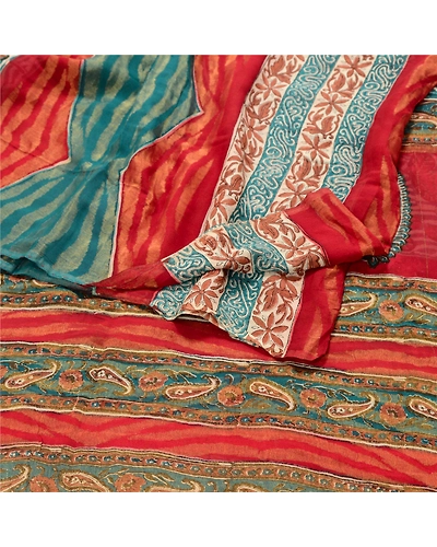 Sanskriti Vintage Red Sarees Pure Georgette Silk Printed Woven Sari Craft Fabric, PRG-10203-Red-Printed Floral Design-Pure Georgette Silk-7