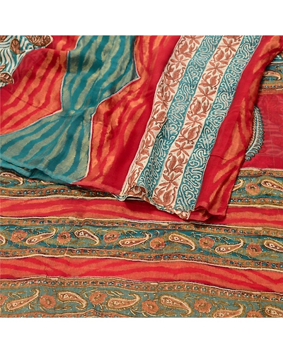 Sanskriti Vintage Red Sarees Pure Georgette Silk Printed Woven Sari Craft Fabric, PRG-10203-Red-Printed Floral Design-Pure Georgette Silk-9