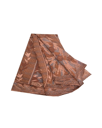 Sanskriti Vintage Brown Sarees Pure Chiffon Silk Printed Sari 5Yd Craft Fabric, PRG-10215-Brown-Printed Floral Design-Pure Chiffon Silk-2
