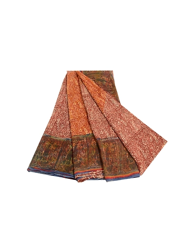 Sanskriti Vintage Brown Sarees Pure Georgette Silk Printed Sari 5Yd Craft Fabric, PRG-10225-Brown-Printed Floral Design-Pure Georgette Silk-2