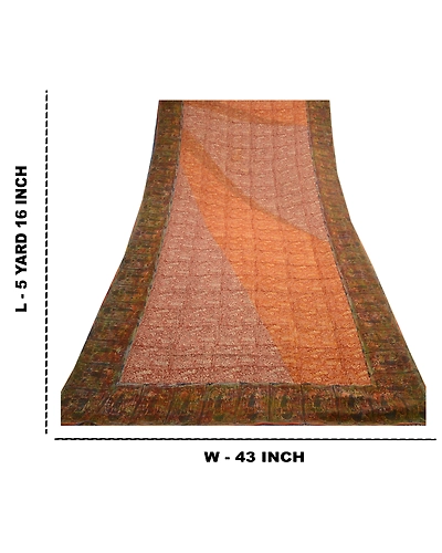Sanskriti Vintage Brown Sarees Pure Georgette Silk Printed Sari 5Yd Craft Fabric, PRG-10225-Brown-Printed Floral Design-Pure Georgette Silk-3