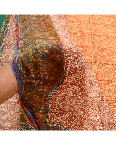 Sanskriti Vintage Brown Sarees Pure Georgette Silk Printed Sari 5Yd Craft Fabric, PRG-10225-Brown-Printed Floral Design-Pure Georgette Silk-4