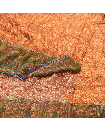 Sanskriti Vintage Brown Sarees Pure Georgette Silk Printed Sari 5Yd Craft Fabric, PRG-10225-Brown-Printed Floral Design-Pure Georgette Silk-7