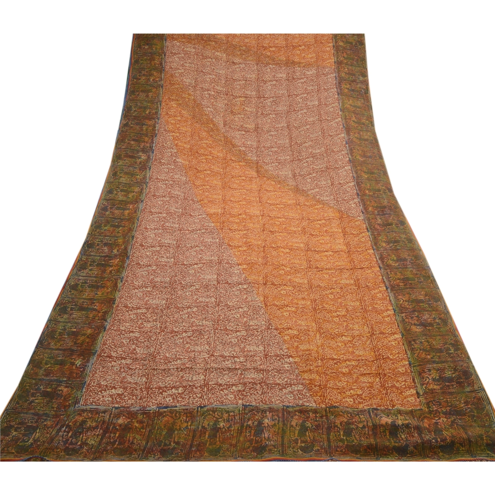 Sanskriti Vintage Brown Sarees Pure Georgette Silk Printed Sari 5Yd Craft Fabric, PRG-10225-Brown-Printed Floral Design-Pure Georgette Silk-8