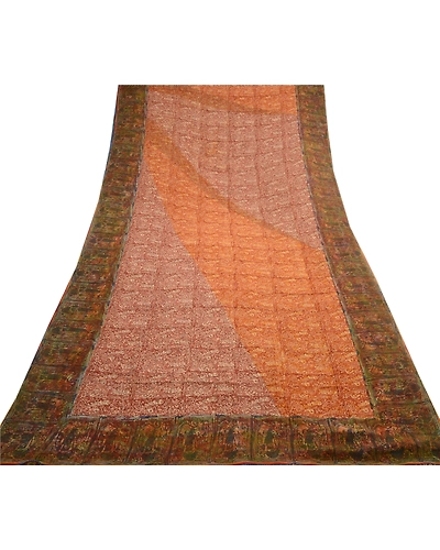 Sanskriti Vintage Brown Sarees Pure Georgette Silk Printed Sari 5Yd Craft Fabric, PRG-10225-Brown-Printed Floral Design-Pure Georgette Silk-8