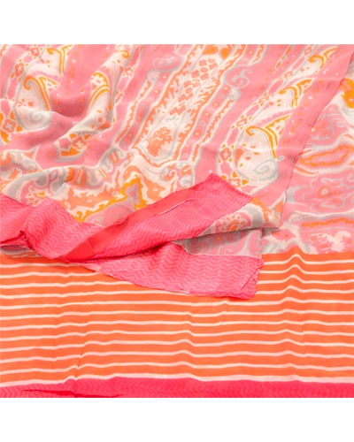 Sanskriti Vintage Pink Sarees Blend Georgette Printed Sari Soft Sewing Fabric, PRG-10228-Pink-Printed Floral Design-Blend Georgette-7