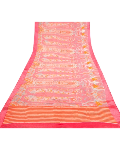 Sanskriti Vintage Pink Sarees Blend Georgette Printed Sari Soft Sewing Fabric, PRG-10228-Pink-Printed Floral Design-Blend Georgette-8