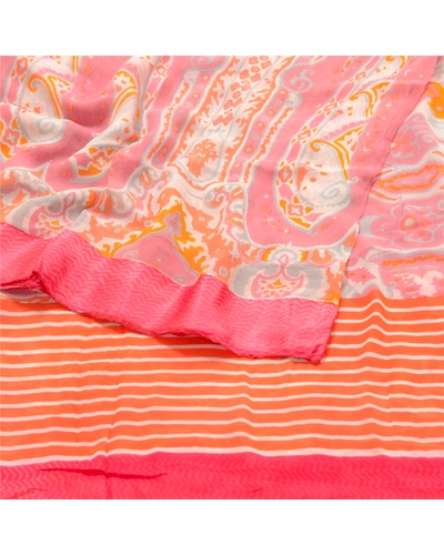Sanskriti Vintage Pink Sarees Blend Georgette Printed Sari Soft Sewing Fabric, PRG-10228-Pink-Printed Floral Design-Blend Georgette-9