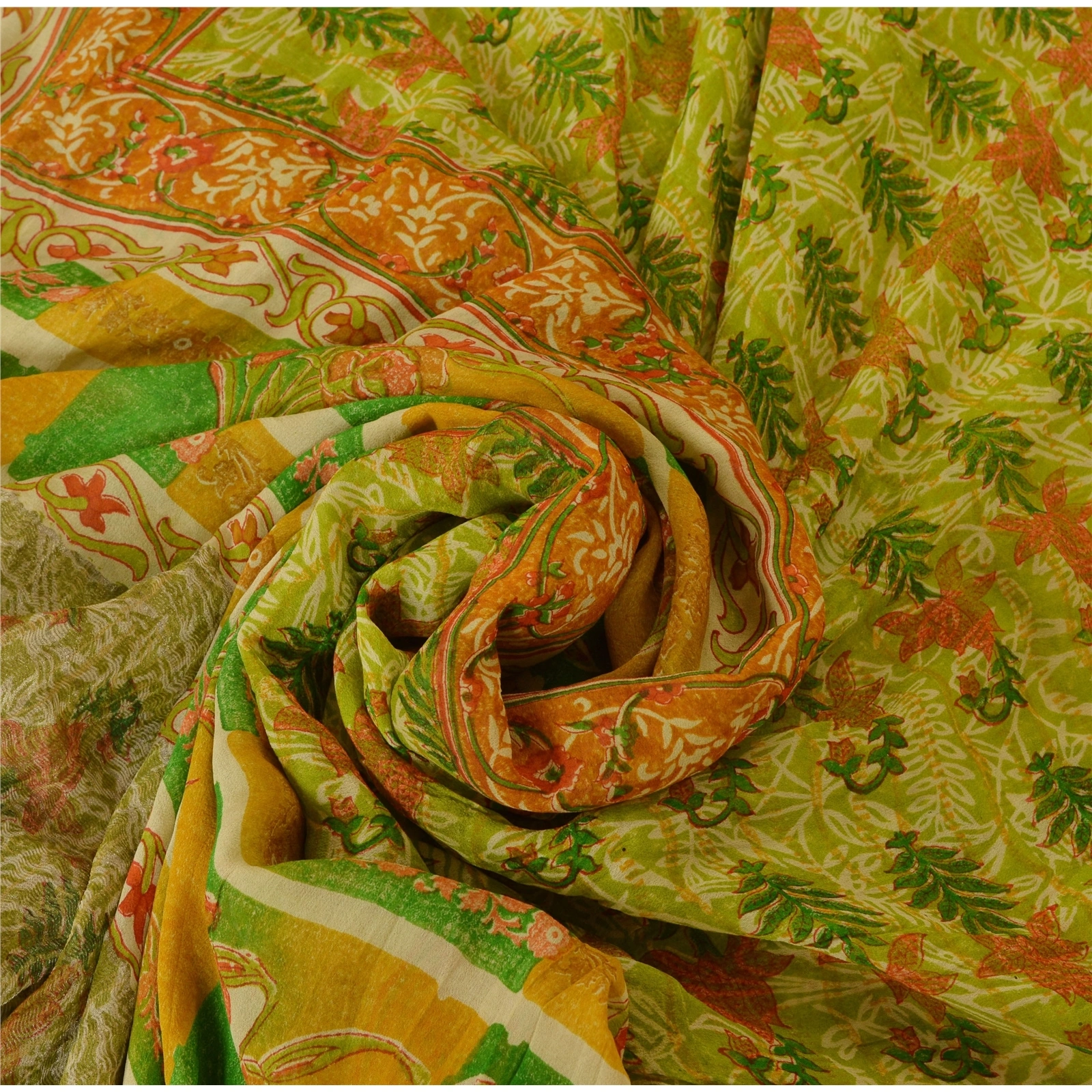 Sanskriti Vintage Pure Georgette Silk Zari Border Sarees Print Sari Craft Fabric, PRG-1024-Green-Printed Floral Design-Pure Georgette Silk-6