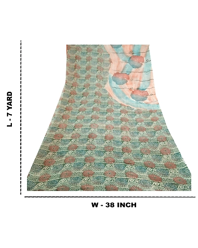 Sanskriti Vintage Green Sarees Blend Georgette Printed Sari Floral Craft Fabric, PRG-10240-Green-Printed Floral Design-Blend Georgette-3