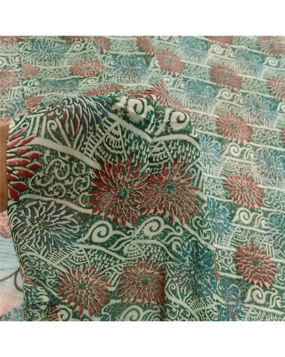 Sanskriti Vintage Green Sarees Blend Georgette Printed Sari Floral Craft Fabric, PRG-10240-Green-Printed Floral Design-Blend Georgette-4
