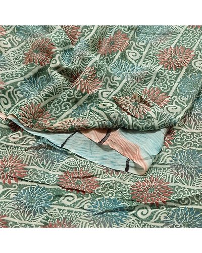 Sanskriti Vintage Green Sarees Blend Georgette Printed Sari Floral Craft Fabric, PRG-10240-Green-Printed Floral Design-Blend Georgette-7