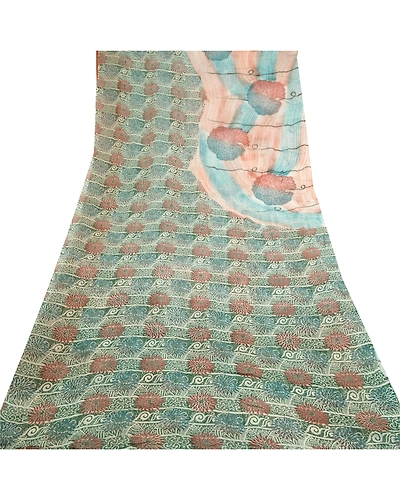 Sanskriti Vintage Green Sarees Blend Georgette Printed Sari Floral Craft Fabric, PRG-10240-Green-Printed Floral Design-Blend Georgette-8