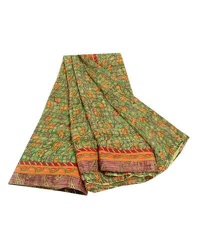 Sanskriti Vintage Green Sarees Blend Georgette Printed Sari Floral Craft Fabric, PRG-10241-Green-Printed Floral Design-Blend Georgette-2