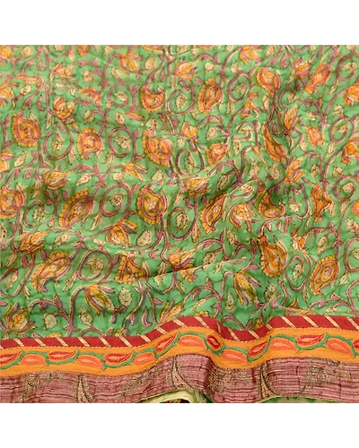 Sanskriti Vintage Green Sarees Blend Georgette Printed Sari Floral Craft Fabric, PRG-10241-Green-Printed Floral Design-Blend Georgette-6