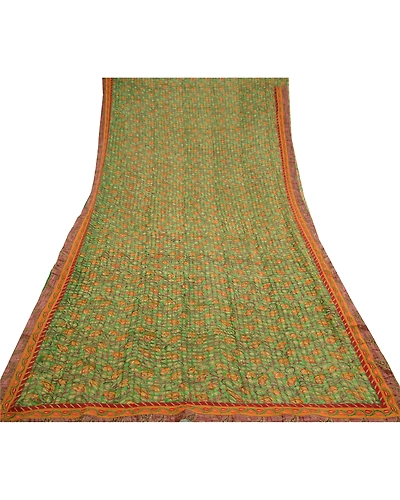 Sanskriti Vintage Green Sarees Blend Georgette Printed Sari Floral Craft Fabric, PRG-10241-Green-Printed Floral Design-Blend Georgette-8