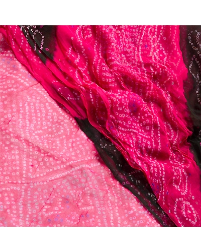 Sanskriti Vintage Pink Bandhani Printed Sarees Pure Chiffon Silk Sari 5Yd Fabric, PRG-10246-Pink-Printed Floral Design-Pure Chiffon Silk-1
