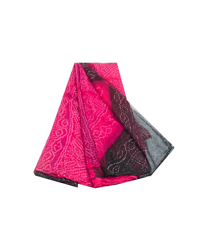 Sanskriti Vintage Pink Bandhani Printed Sarees Pure Chiffon Silk Sari 5Yd Fabric, PRG-10246-Pink-Printed Floral Design-Pure Chiffon Silk-2
