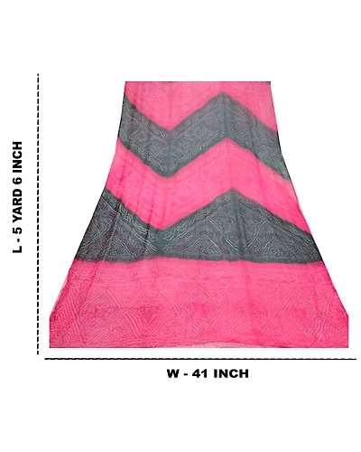 Sanskriti Vintage Pink Bandhani Printed Sarees Pure Chiffon Silk Sari 5Yd Fabric, PRG-10246-Pink-Printed Floral Design-Pure Chiffon Silk-3