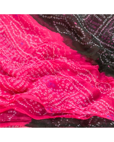 Sanskriti Vintage Pink Bandhani Printed Sarees Pure Chiffon Silk Sari 5Yd Fabric, PRG-10246-Pink-Printed Floral Design-Pure Chiffon Silk-6