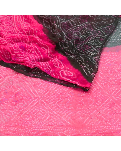 Sanskriti Vintage Pink Bandhani Printed Sarees Pure Chiffon Silk Sari 5Yd Fabric, PRG-10246-Pink-Printed Floral Design-Pure Chiffon Silk-7