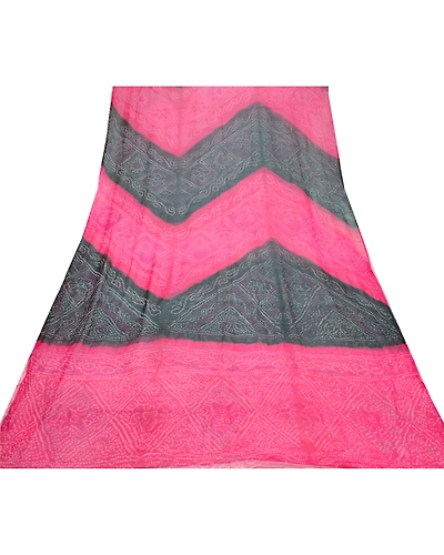 Sanskriti Vintage Pink Bandhani Printed Sarees Pure Chiffon Silk Sari 5Yd Fabric, PRG-10246-Pink-Printed Floral Design-Pure Chiffon Silk-8
