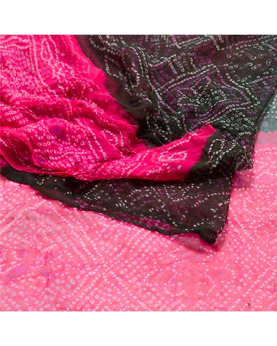 Sanskriti Vintage Pink Bandhani Printed Sarees Pure Chiffon Silk Sari 5Yd Fabric, PRG-10246-Pink-Printed Floral Design-Pure Chiffon Silk-9