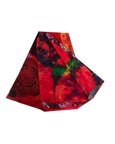 Sanskriti Vintage Red Tie-Dye Sarees Pure Georgette Silk Print Sari Craft Fabric, PRG-10261-Red-Printed Floral Design-Pure Georgette Silk-2