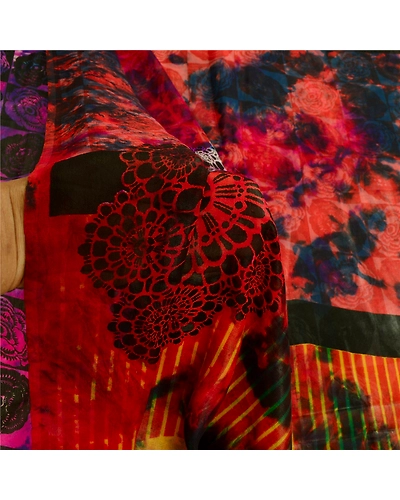 Sanskriti Vintage Red Tie-Dye Sarees Pure Georgette Silk Print Sari Craft Fabric, PRG-10261-Red-Printed Floral Design-Pure Georgette Silk-4