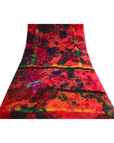 Sanskriti Vintage Red Tie-Dye Sarees Pure Georgette Silk Print Sari Craft Fabric, PRG-10261-Red-Printed Floral Design-Pure Georgette Silk-8