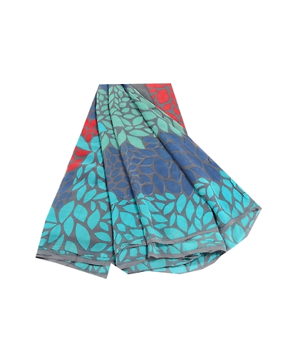 Sanskriti Vintage Blue Printed Sarees Pure Georgette Silk Sari 5Yd Craft Fabric, PRG-10267-Blue-Printed Floral Design-Pure Georgette Silk-2