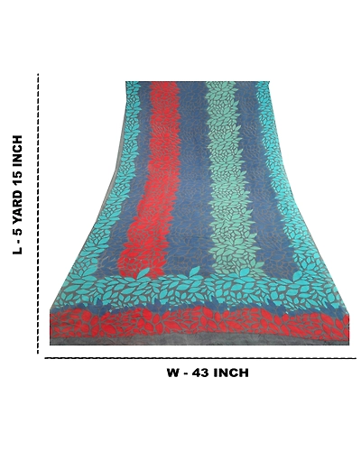 Sanskriti Vintage Blue Printed Sarees Pure Georgette Silk Sari 5Yd Craft Fabric, PRG-10267-Blue-Printed Floral Design-Pure Georgette Silk-3