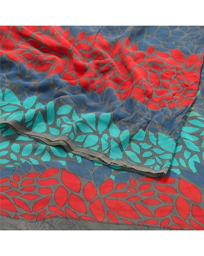 Sanskriti Vintage Blue Printed Sarees Pure Georgette Silk Sari 5Yd Craft Fabric, PRG-10267-Blue-Printed Floral Design-Pure Georgette Silk-7