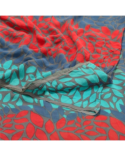 Sanskriti Vintage Blue Printed Sarees Pure Georgette Silk Sari 5Yd Craft Fabric, PRG-10267-Blue-Printed Floral Design-Pure Georgette Silk-9