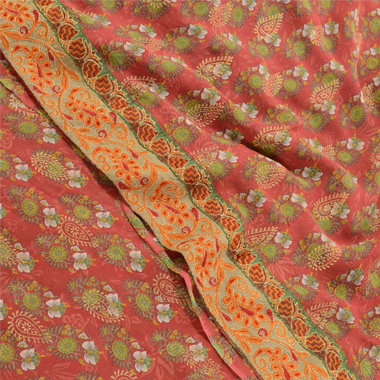 Sanskriti Vintage Red Printed Embroidered Sarees Pure Georgette Silk Sari Fabric, PRG-10270-Red-Printed Floral Design-Pure Georgette Silk-1